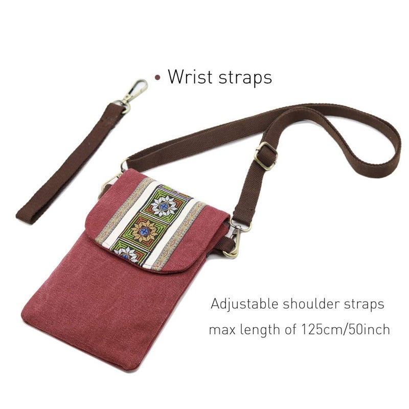 SILKAREA Canvas Cell Phone Purse Small Crossbody Bag for Women Shoulder Bag Wristlet Wallet Cross Body Purses (Wine Red) - Image 5
